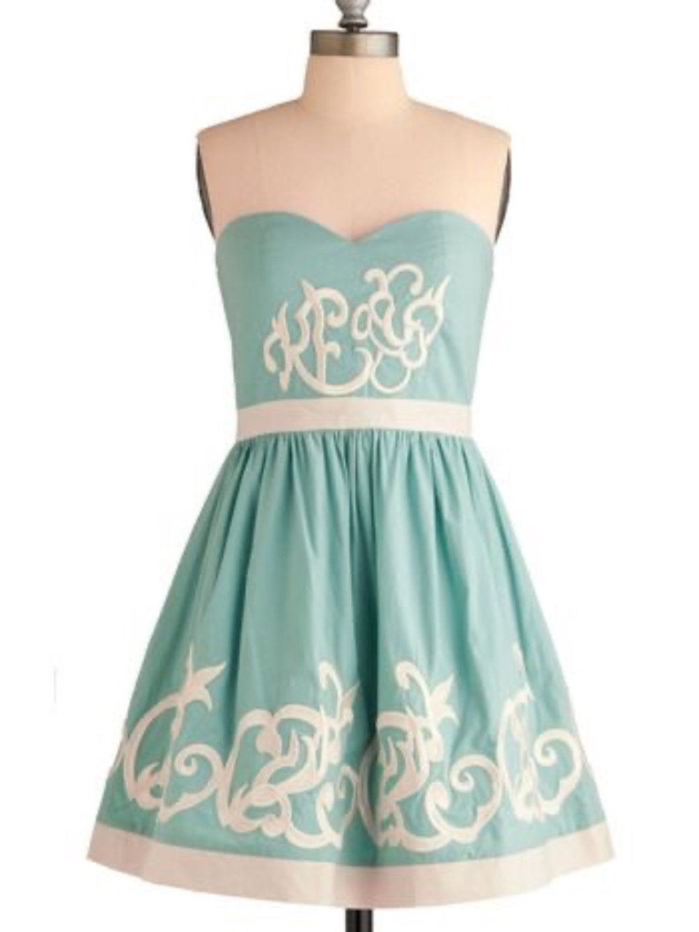 Vintage Inspired Seafoam Green Strapless Embroidered Cocktail Dress M Minuet